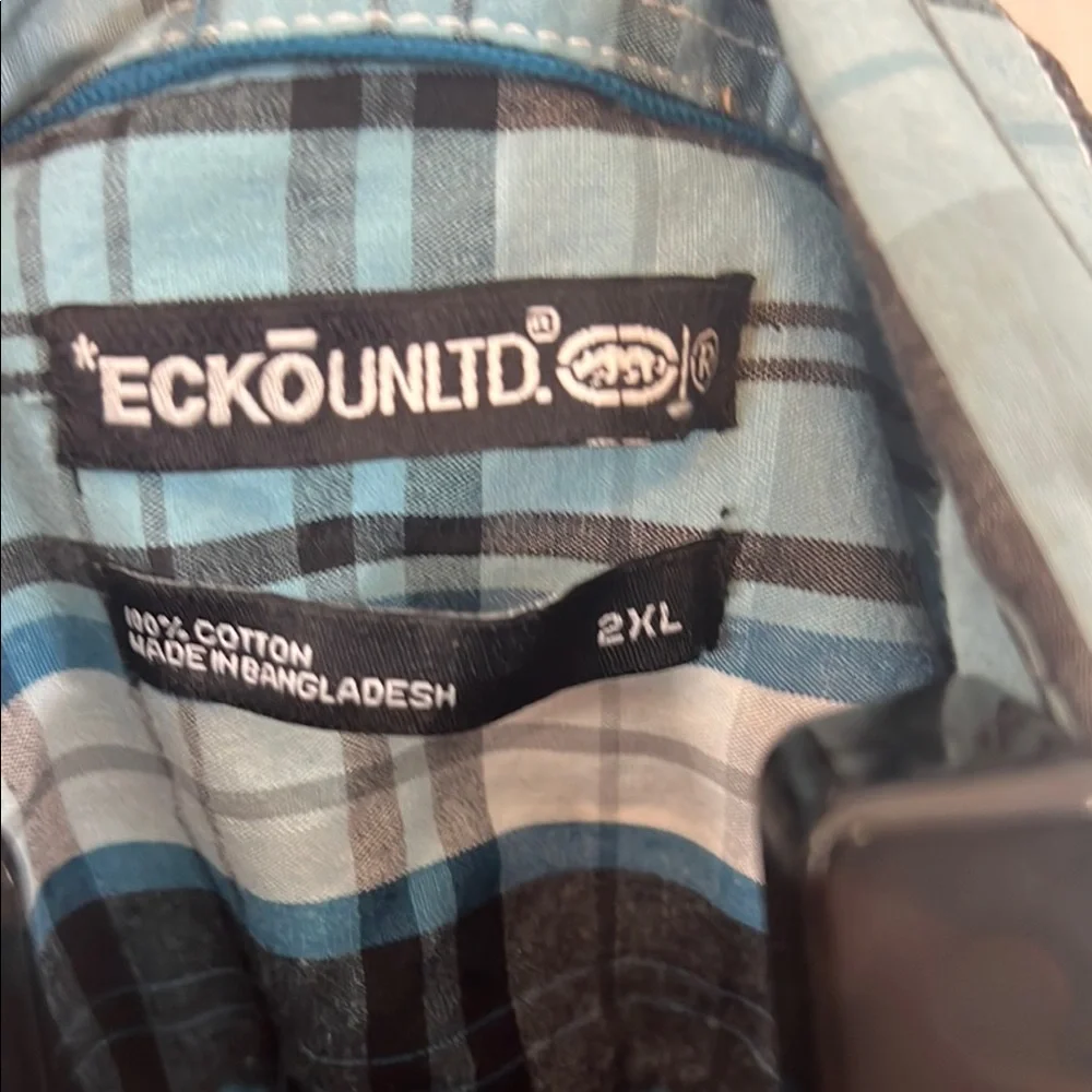 Ecko Unlimited Blue and Black Casual Button Down Shirt - Picture 2 of 4